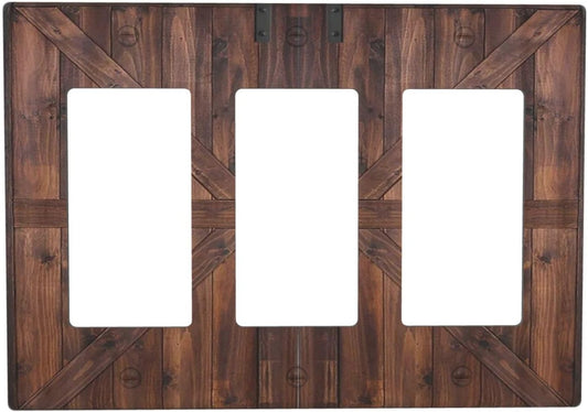 Decorative Outlet Covers Vintage Brown Farmhouse Barn Door 3 Gang Light Switch Cover Plate Triple Rocker Wall Plates for Electrical Outlets Switch Plate Covers for Bedroom Home Decor