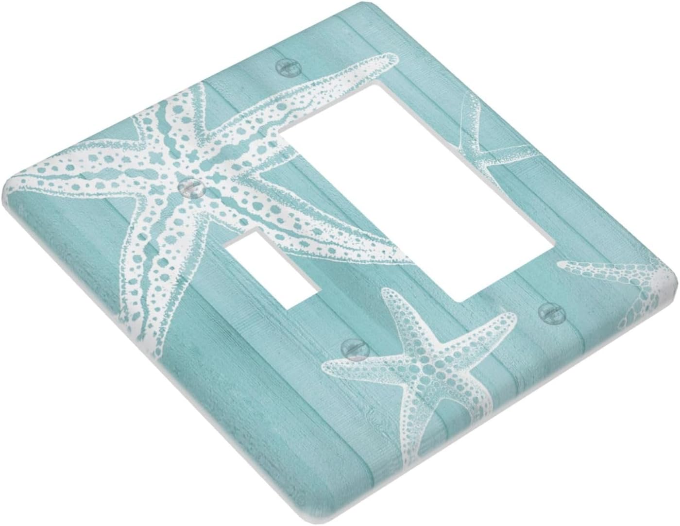 Decorative Outlet Covers Starfish Teal Wood Board Nautical 2 Gang Light Switch Cover Plate Single Toggle 1 Rocker Wall Plates for Electrical Outlets Switch Plate Covers for Bedroom Home Decor
