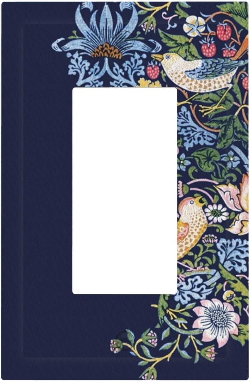 Decorative Outlet Covers Vintage Blue Morris Strawberry Thief Bird Flower 1 Gang Single Decora GFCI Device Light Switch Covers Plate 1 Rocker Wall Plate Jumbo Faceplate
