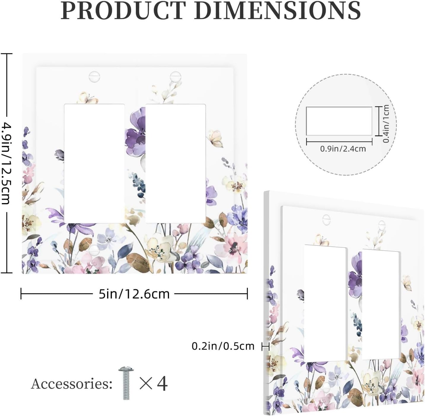 Decorative Outlet Covers Purple Floral Lilac Watercolor Flower Leaves Butterfly Wildflower 2 Gang Double GFCI Rocker Electrical Wall Panels Light Switch Cover Plate for Bedroom Home Decor