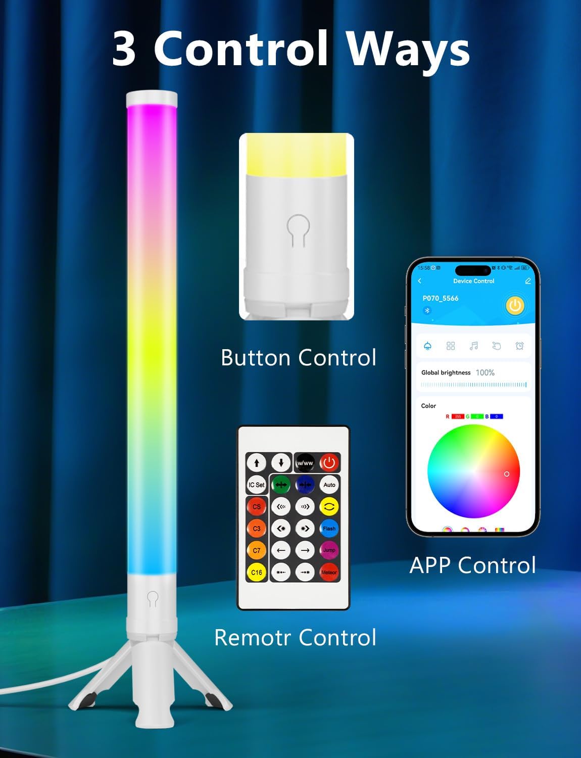 DAYBETTER RGB Light Bar, 360° Smart LED Light Bars for Room, Music Sync Gaming Lights, App & Remote Control Led Lights for TV Backlight, Desk Ambient Lighting for Game Room, Black