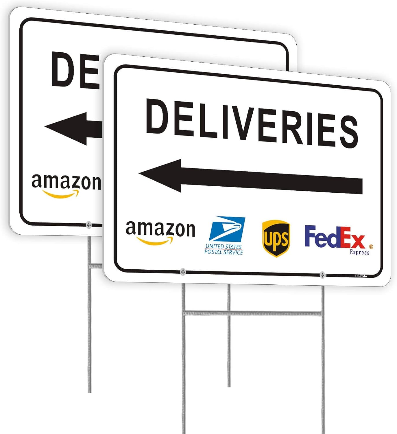 Deliveries Sign with Stake 12”x8” Delivery Sign with Arrow Left Aluminum Metal Delivery Instruction for Packages Easy Installation for Home