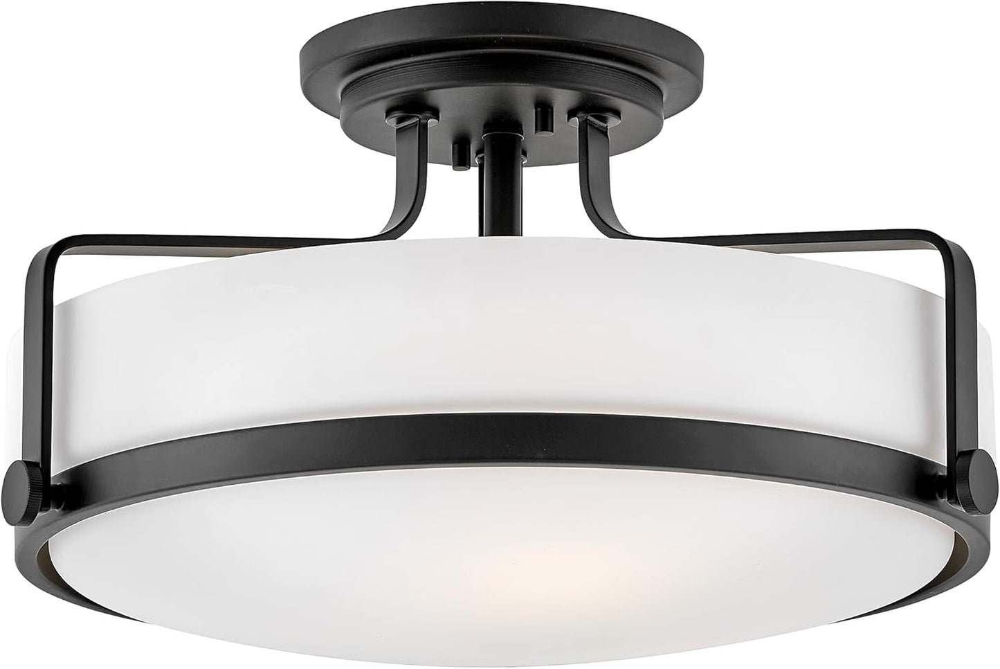 Hinkley Harper 3643BK Large Semi-Flush Ceiling Light - Sleek, Retro Style - Black + Etched Opal Glass