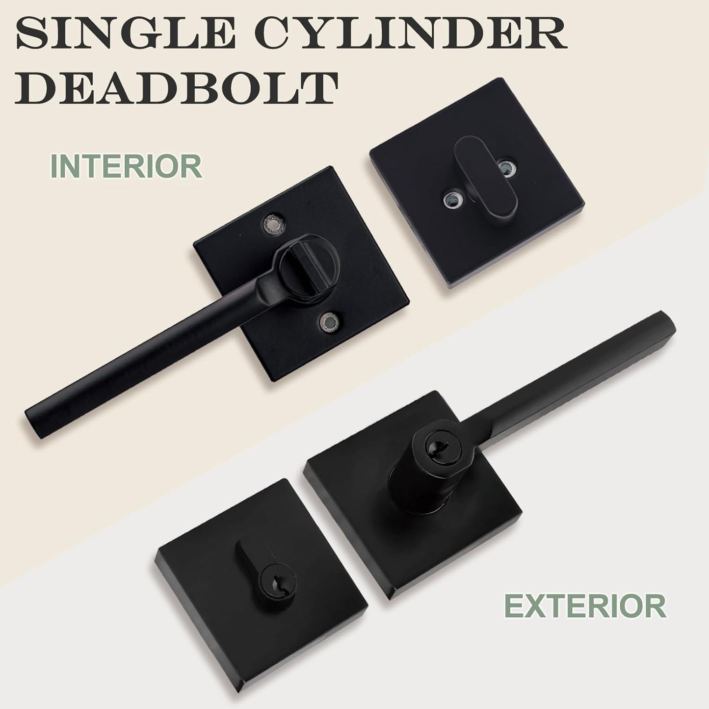 Keyed Entry Door Handle with Single Cylinder Deadbolt, Keyed Alike(Same Keys Only Per Set) Front Door/Exterior Door Lever Lockset, Matte Black, 2 Sets of Locks with 2 Sets of Different Keys