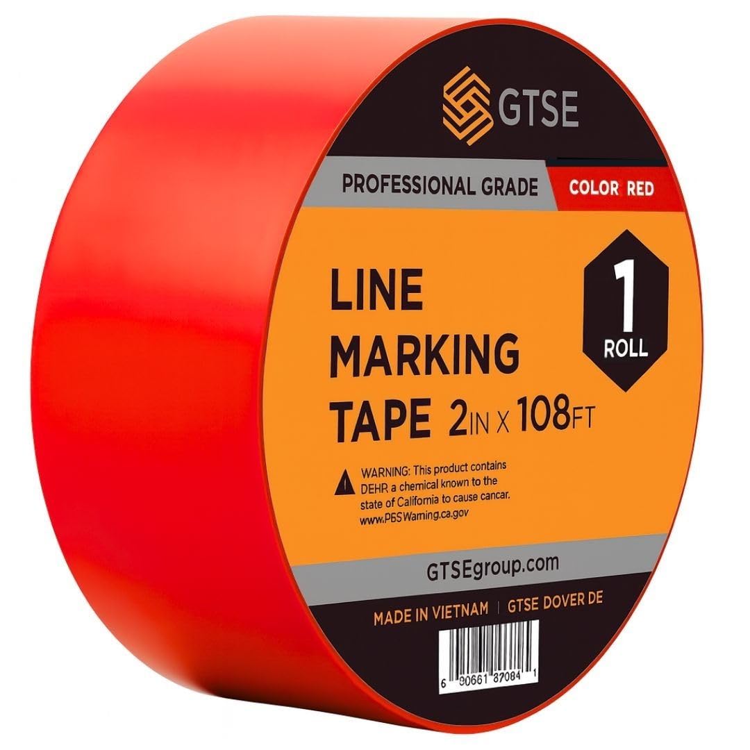 GTSE 2 inch x 108 ft Red PVC Vinyl Floor Tape, 48 Rolls, Safety Marking Tape, 6 mil Thick, Suitable for Dance Floors, Gyms, Warehouses, Sports Facilities
