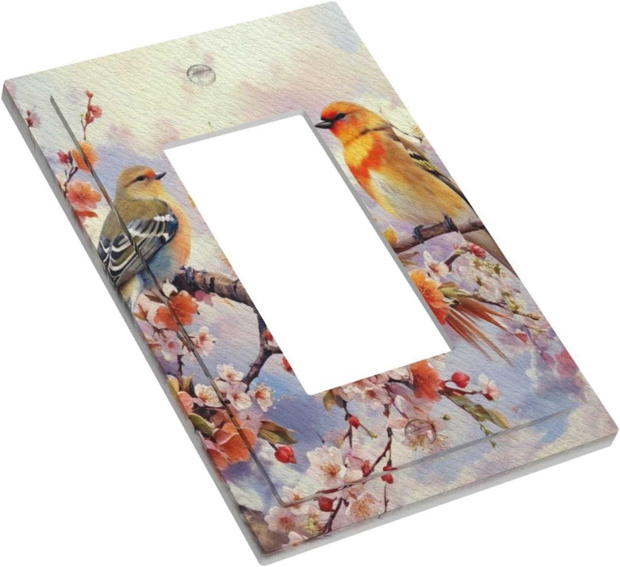 Birds Sitting on Flowers Tree Branch Single Decora Outlet Wall Plate 1 Gang Rocker Decorative Switch plate Faceplate GFCI Light Switch Covers for Farmhouse Living Decor