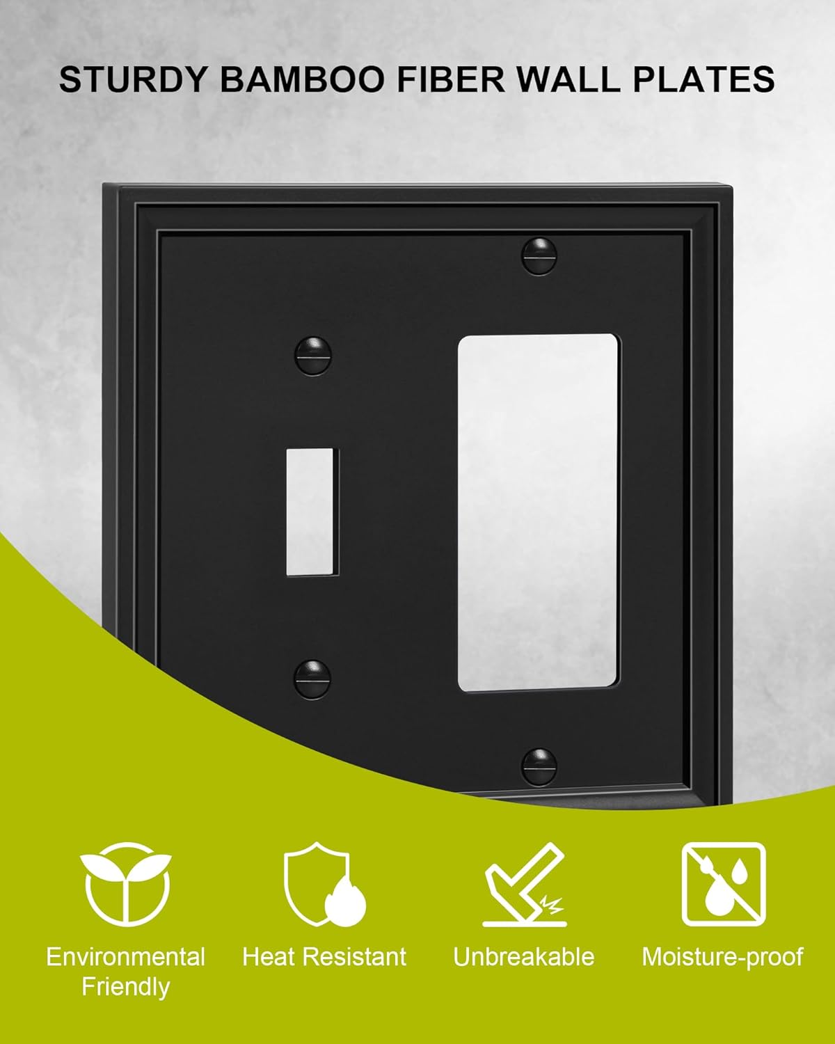 2-Pack Combo Toggle/Decorator Light Switch Cover Plate, Black Modern Decorative Electrical Outlet Covers, Bamboo Fiber Wall Switch Plates and Outlet Covers