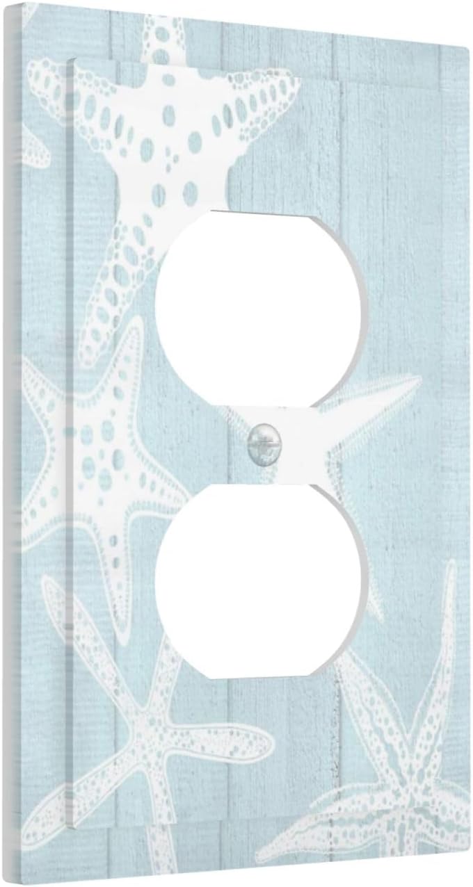 Beach Starfish Vintage Wood Rustic Country Ocean Outlet Covers 1 Gang Duplex Light Switch Cover Decorative Switch Plates Electrical Receptacle Faceplate Wall Plate for Farmhouse Kids Room Decor