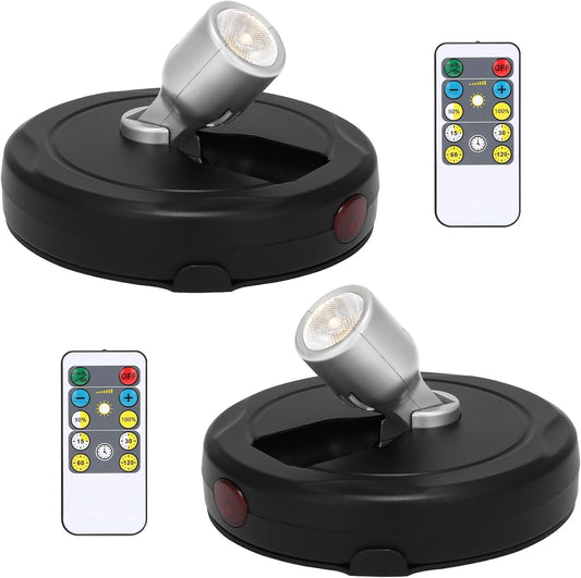 LED Spotlight Battery Operated, Wireless Picture Light, Accent Spot Light for Indoor Plant Tree, Display Puck Lights with Remote, Stick on Uplighting for Wall Photo Painting Dartboard Decor Artwork