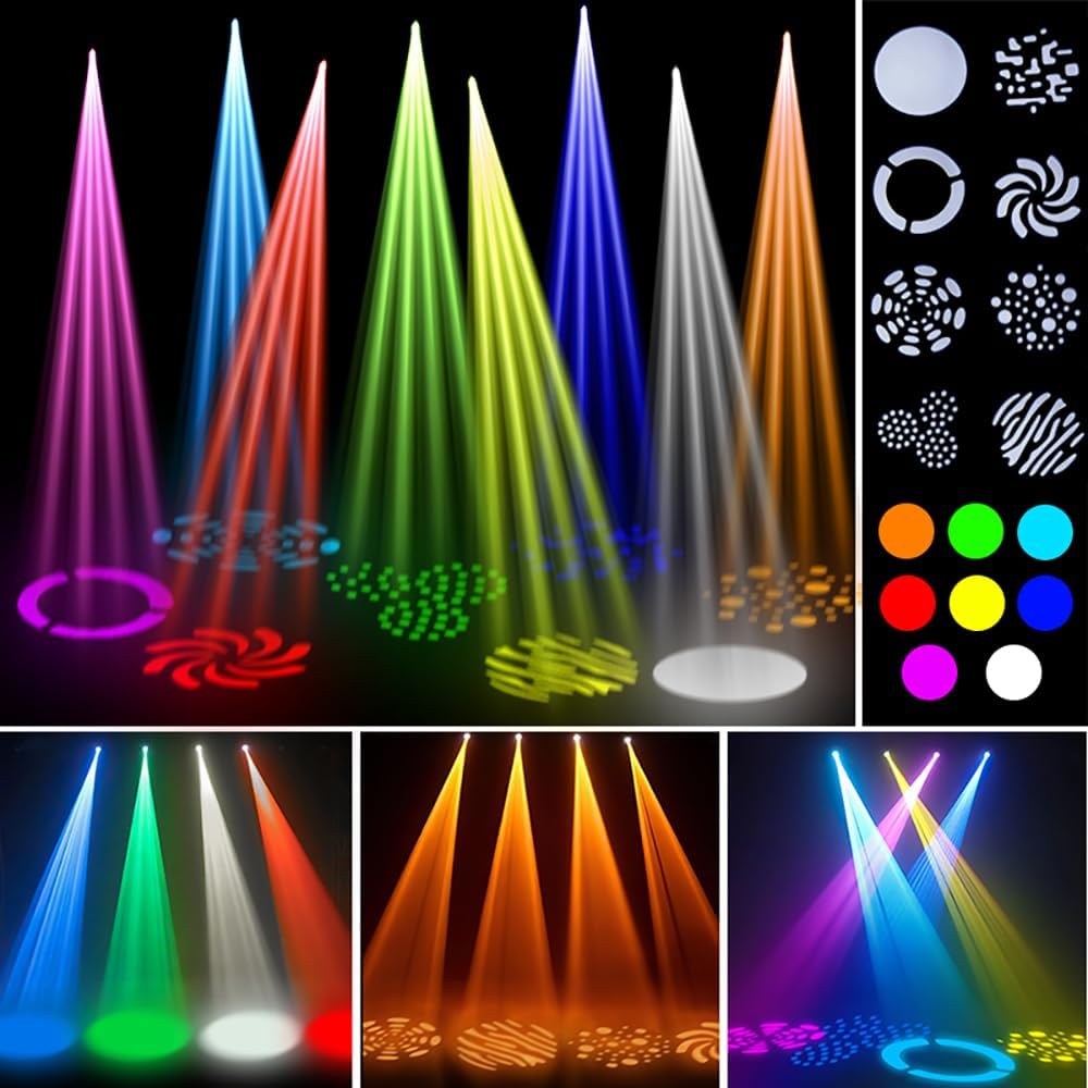 MINGJIE 60W LED Moving Head Stage Lights with DMX512 Control - 8 Gobos & 8 Colors, Sound Activated, 540° Pan & 270° Tilt, Compact DJ Light for Wedding, Party Stage Lighting (1Pack=2PCS)