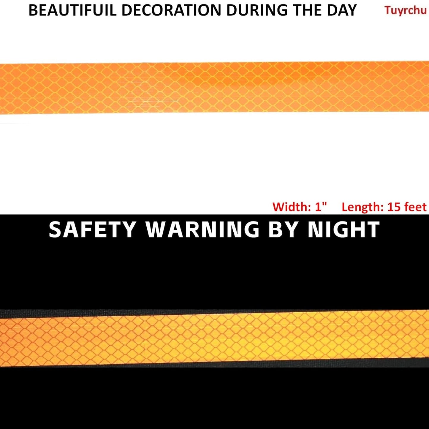 Non Fading Reflective Tape Orange Outdoor Waterproof 1 inch, High Visibility Industrial Marking Tape, Safety Adhesive Stickers (15 feet)
