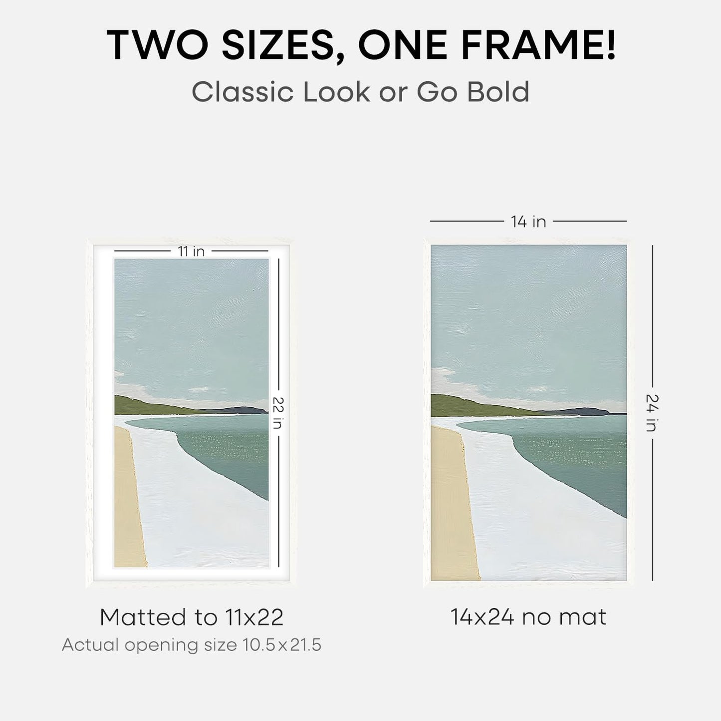 Homeforia 14x24 White Picture Frame, High End Oak 14x24 White Wooden Poster Frames with Mat 11x22 for Print, 14 x 24 Wood Frame Matted to 11 x 22 Photo, 24x14 Frame, Tempered Glass, Wall Kit, Set of 1