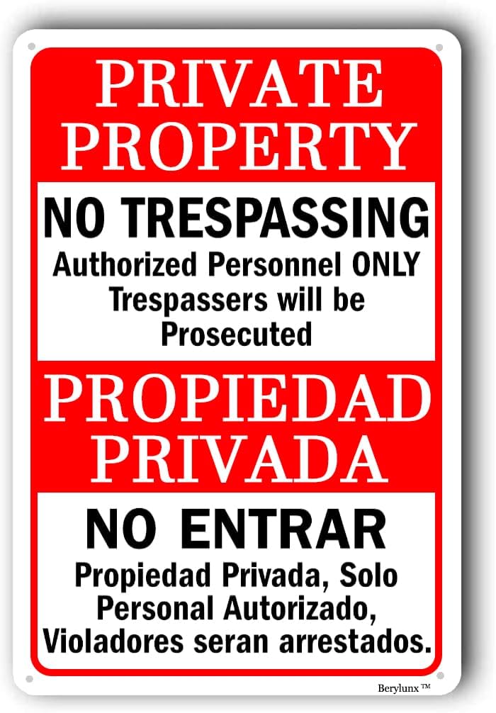 Private Property Sign,No Trespassing Signs,Home Safety Warning Sign,Outdoor Safety Sign, "Private Property - No Trespassing" 16"x24" Aluminum Sign