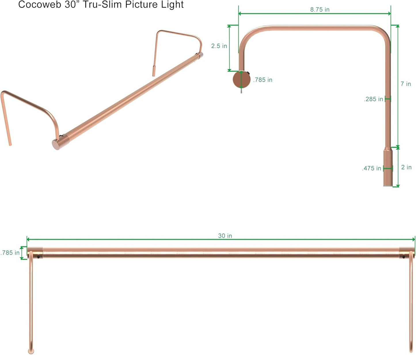 Cocoweb 30 Inch Tru-Slim Copper Picture Light - LED, 2700K, Adjustable Arm, Plug-in, Toggle Switch, Sleek and Compact Design