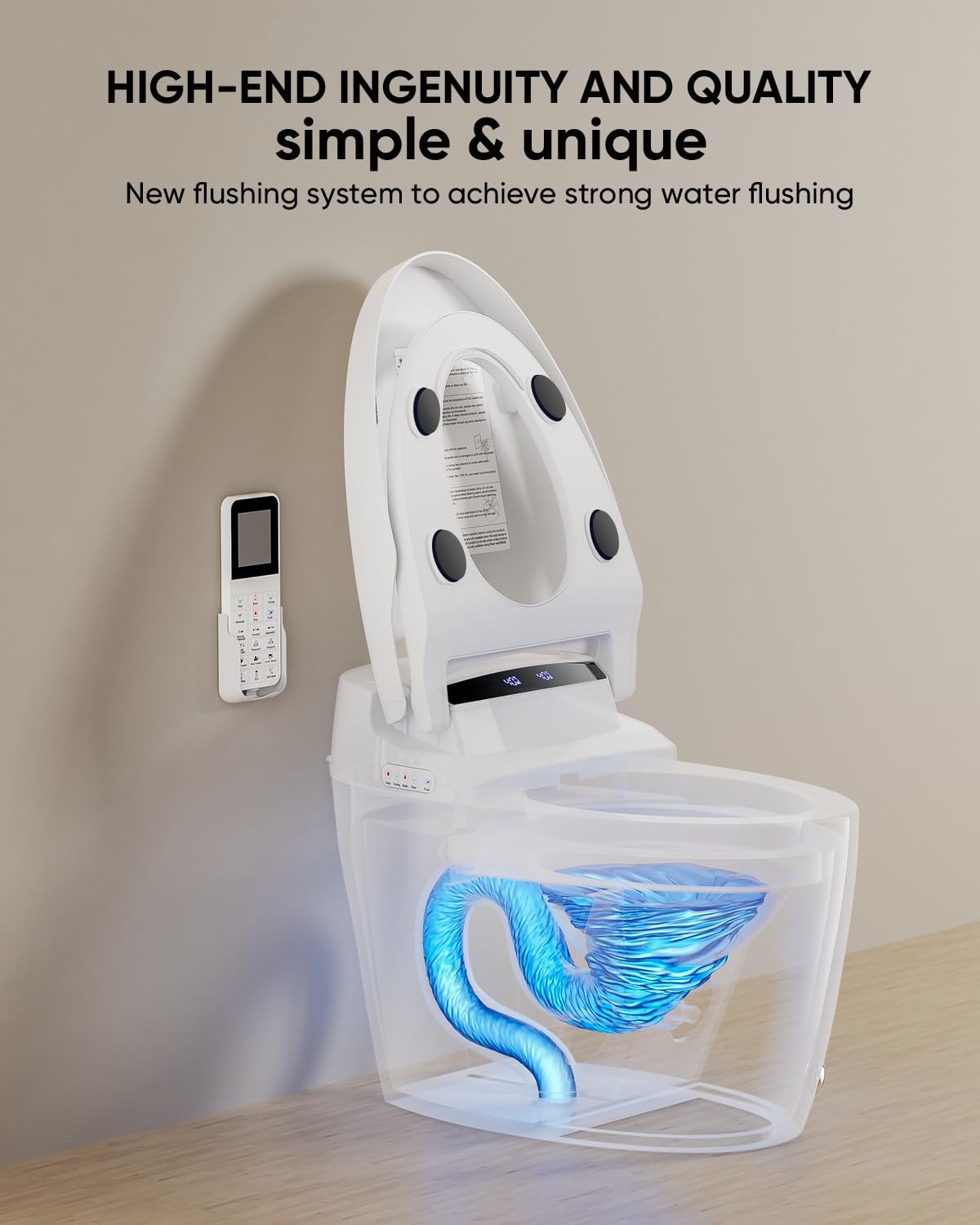 Smart Toilet with Warm Water Sprayer and Dryer, One Piece Bidet Toilet with Auto Dual Flush Foot Sensor Operation,Heated Seat Smart with Built In Fahrenheit LED Display