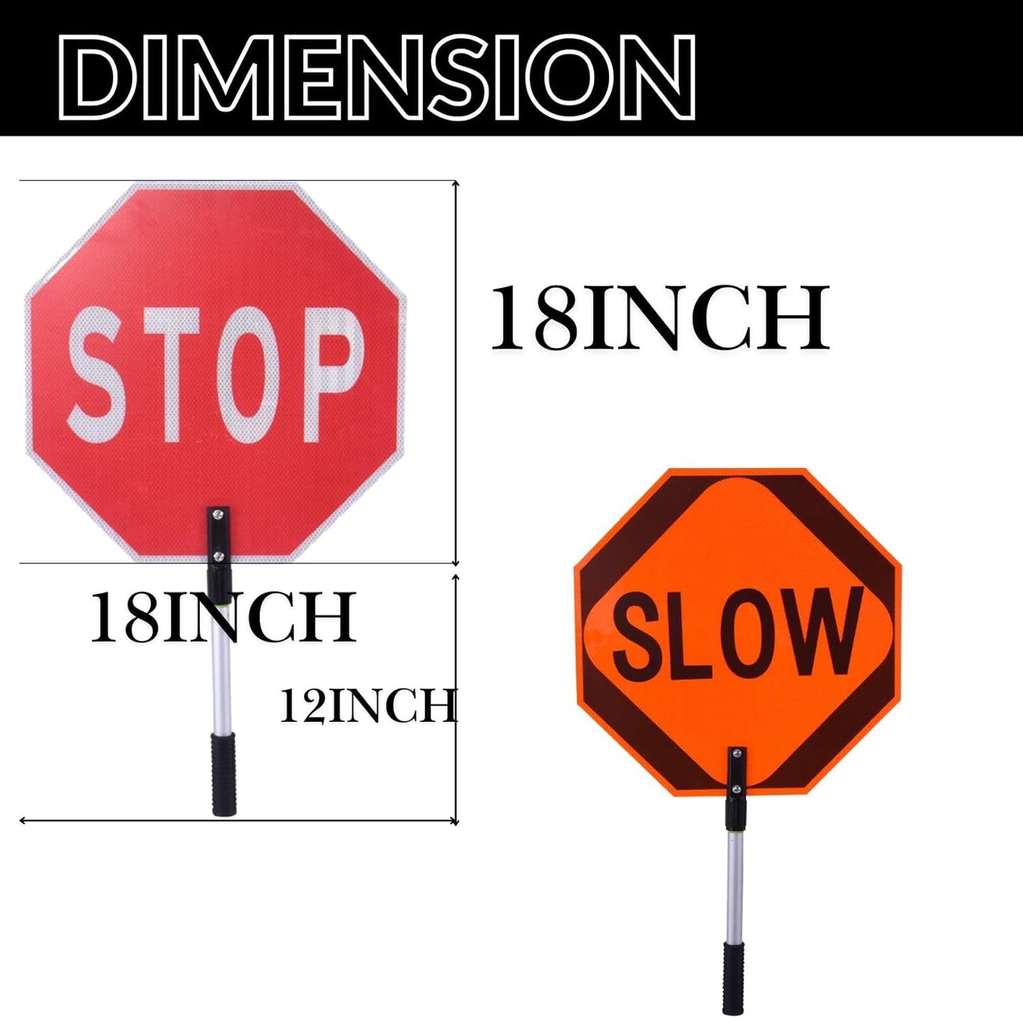 BESEA 18 Inch Handheld STOP & SLOW Sign, Double-Sided Reflective Paddle for Traffic Control, School Crossings, Construction Zones,Caution Areas Durable Non-Telescopic Handle, High-Visibility Safety Sign