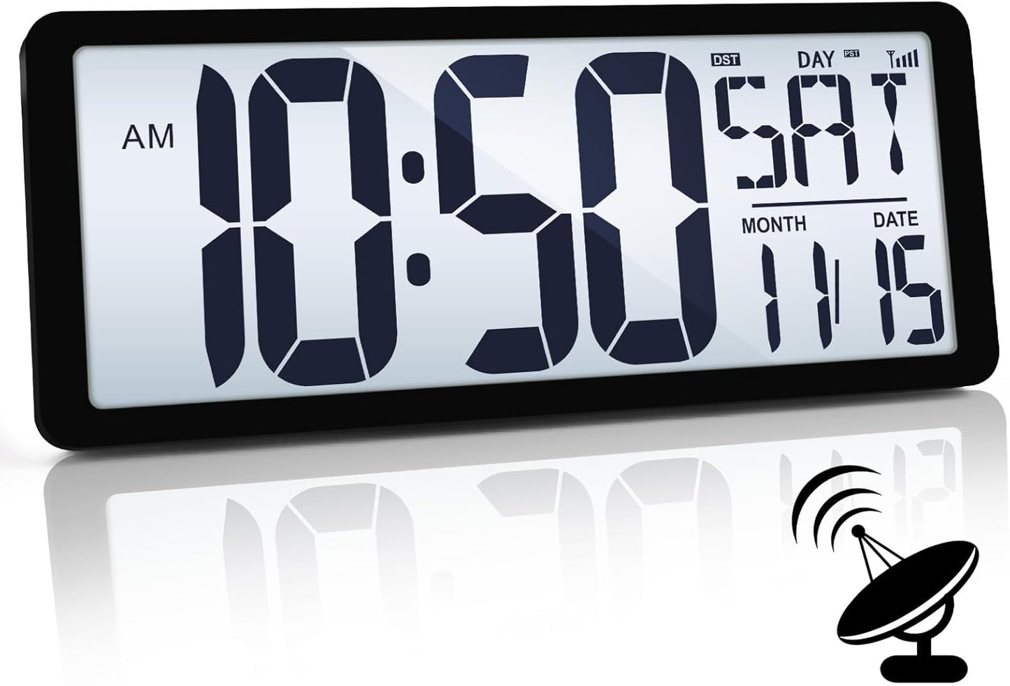 TXL Atomic Clock with Backlight, 14.2" Large Digital Wall Clock Battery Operated, Digital Clock Large Display with Day, Date & Temperature, Large Wall Clock for Bedroom, Livingroom, Office