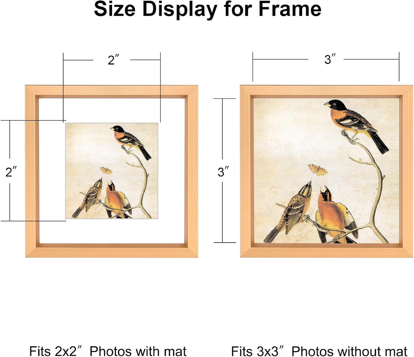 3x3 Picture Frame, Gold Metal Square Photo Frames with HD Glass, Fits 2x2 with Mat or 3 x 3 without Mat, Display for Wall and Table, 1 Pack