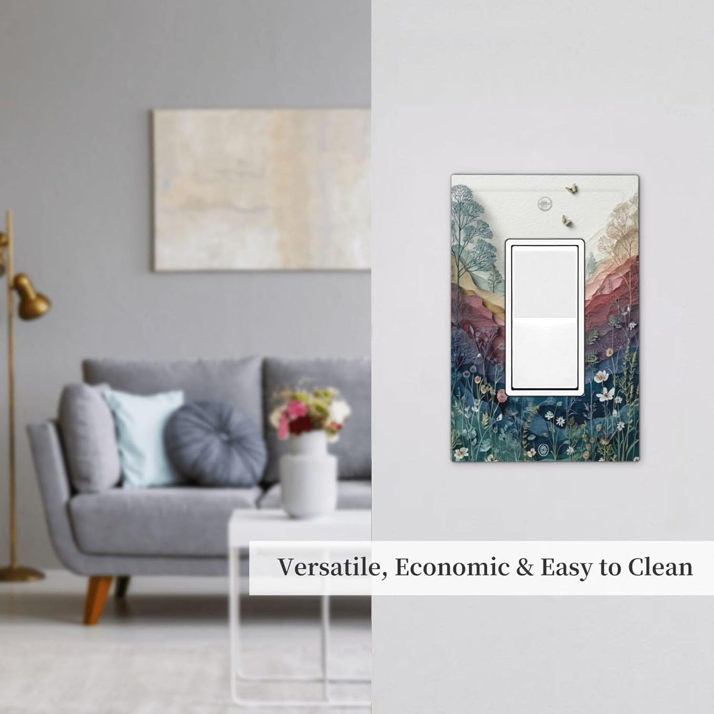Wildflowers Rustic Flowers Floral Plants 1 Gang Single Rocker Wall Plate Cover Vintage Mountain Decorative Light Switch Covers Electrical Faceplate Switch Plates for Bathroom Kitchen Home
