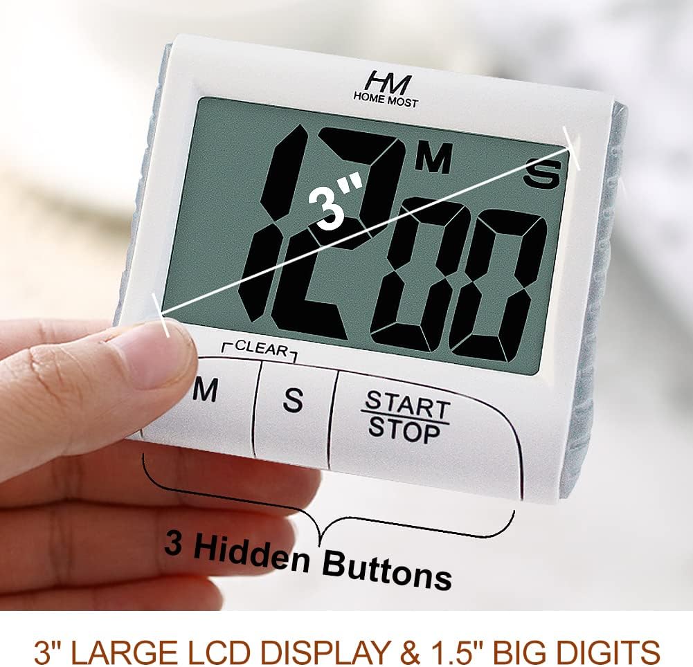 2-Pack Large Display Kitchen Timer - 3" Digital Timer Magnetic Back Loud Alarm - White Cooking Timers for Kitchen Teachers Students Games Meetings - Sports Timer for Workouts Exercise