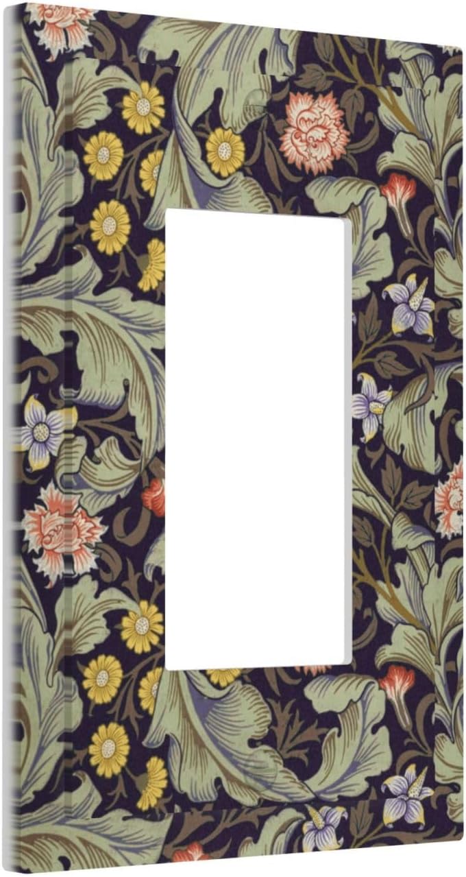 Boho William Morris Floral Green Leaves Flower Decorative Outlet Covers 1 Gang Single Rocker Light Switch Cover Plate Wall Plates GFCI Faceplate for Farmhouse Home Decor