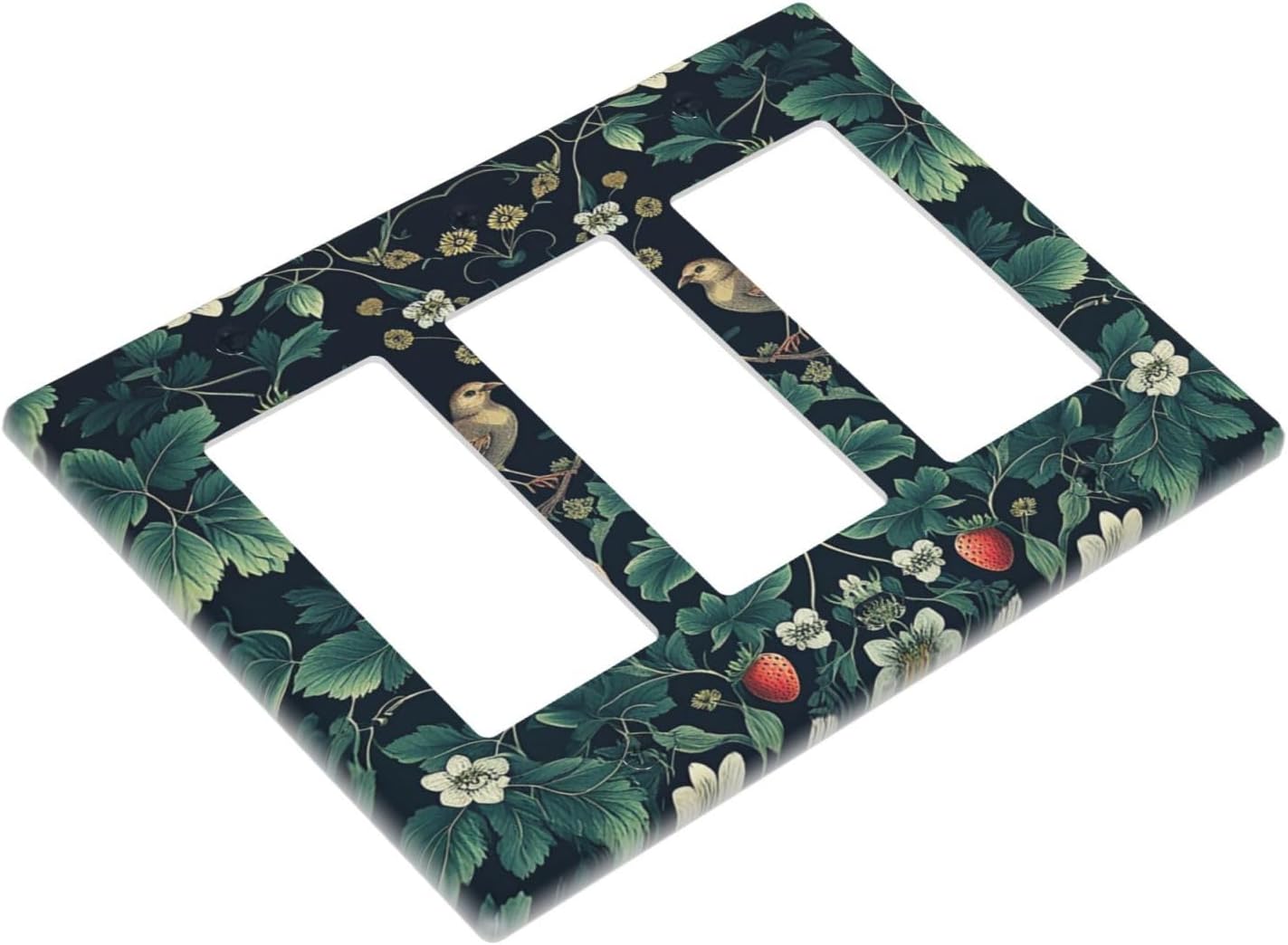 Light Switch Covers Strawberry Birds Flowers Plant Morris Floral 3 Gang Rocker Electrical GFCI Decorative Triple Outlet Wall Plate Cover Switchplate for Bedroom Farmhouse Decor
