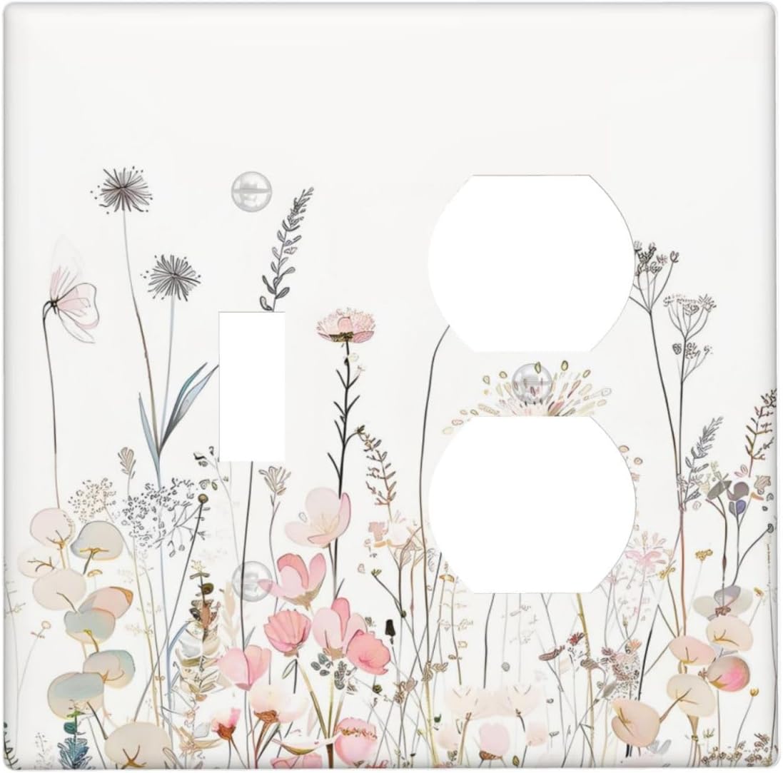 Floral Watercolor Wildflower Dandelion Plant Wallplates 1 Toggle 1 Duplex Switch Plate Electrical GFCI Faceplate Decorative Light Switch Covers for Farmhouse Bed Room Decor