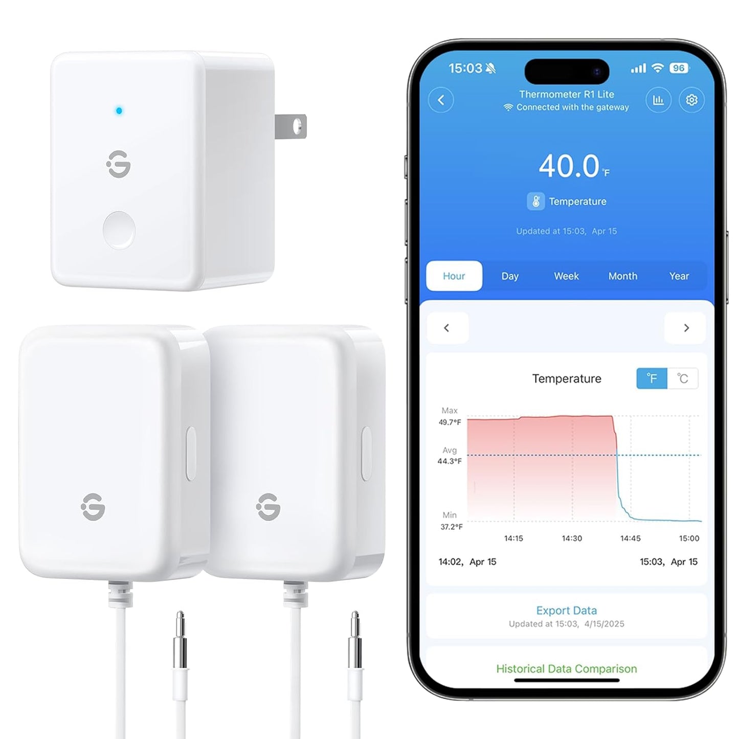 GoveeLife WiFi Refrigerator Thermometer with Alarm, Wireless Digital Freezer Temperature Gauge with App, 2 Years Free Data Export, for Home Kitchen Fridge Hot Tub 2 Pack（Only Support 2.4G Wi-Fi）