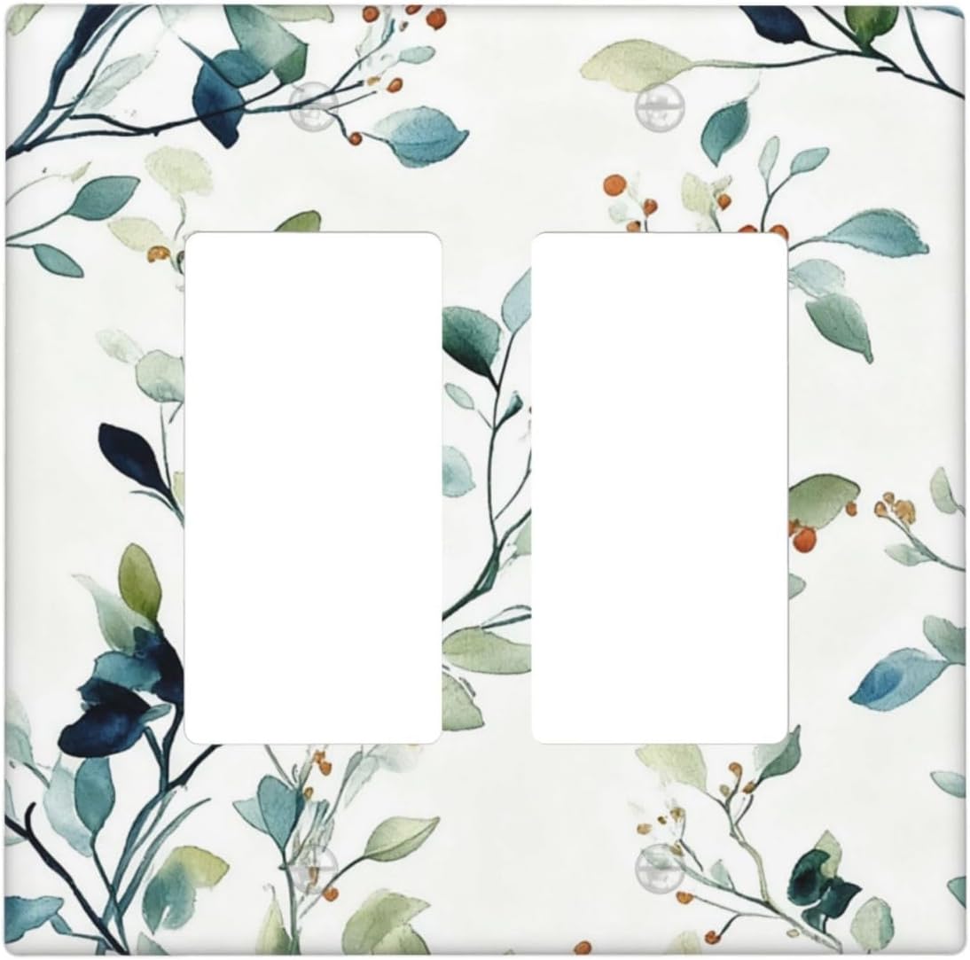 Decorative Outlet Covers Rustic Eucalyptus Leaf Geen Sage Leaves 2 Gang Light Switch Cover Plate Double Rocker Wall Plates for Electrical Outlets Switch Plate Covers for Bedroom Home Decor