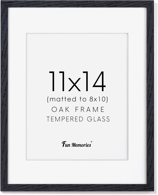 Fun Memories Black Picture Frame 11x14, Rustic Oak Wood 11 x 14 Photo Frames for Wall, 11x14 Frame with Mat for 8x10, Rustic Wood 11 by 14 Wall Gallery Frame Set, Black 11"x14" Frames, 1 Pack