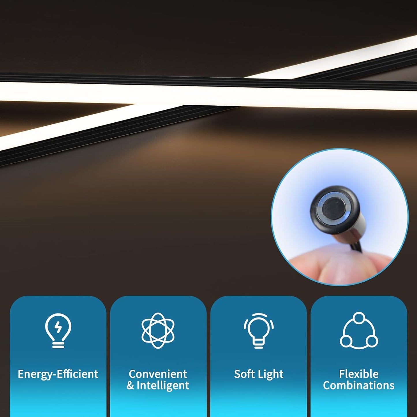 Art3d LED Recessed Lighting Kit - 6pcs Self-adhesive White LED Light with Smart Switch, 3000k Touching Switch Light for Wood Slat Wall Panels, Headboards, Stairs, Home decor, Under Cabinet Strip Light