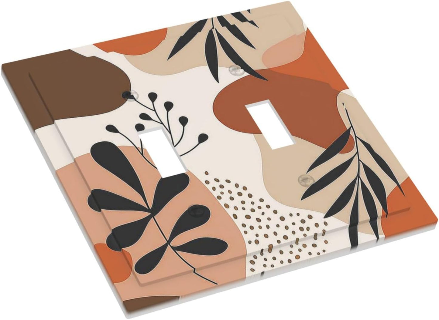 Decorative Switch Plates Boho Botanical Orange Green Beige Minimalist 2 Gang Double Toggle Outlet Light Switch Cover Wall Plate Electrical Faceplate for Bedroom living Room Decor