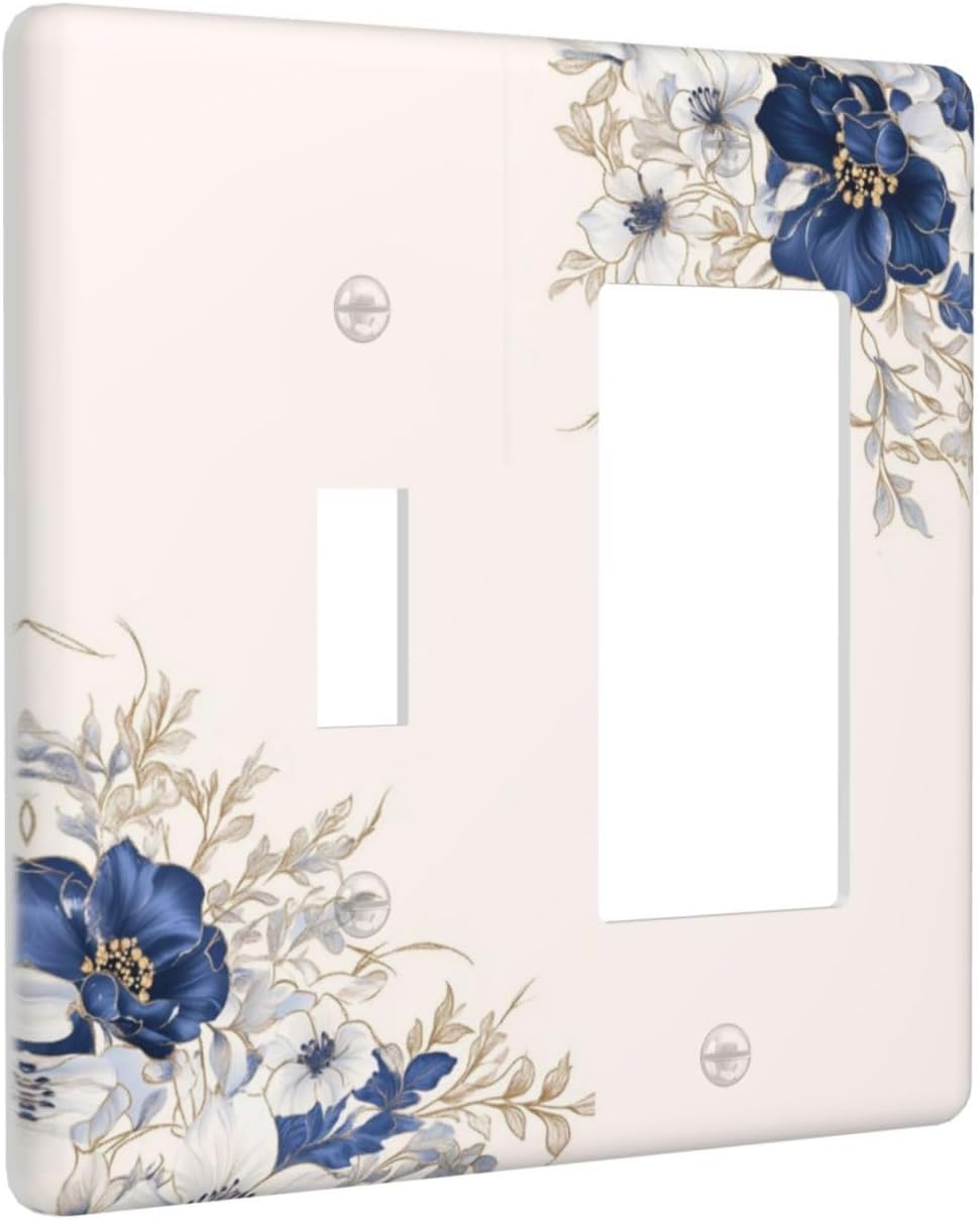 Decorative Outlet Covers Rustic Blue White Flowers Floral Penoy 2 Gang 1 Gang Wall Plate Cover Single Toggle Rocker Combo Light Switch Cover Plate Face Plate