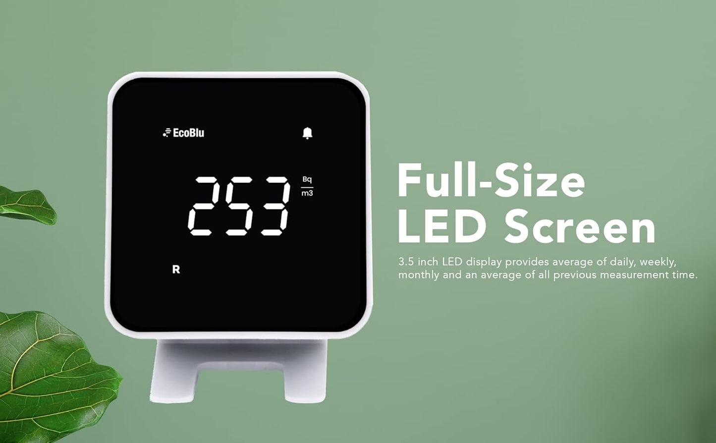 Ecosense EB100 EcoBlu, Home Radon Detector, Capture & Display Results Every 10 Minutes, Short & Long-Term Continuous Monitoring, Easy to Use