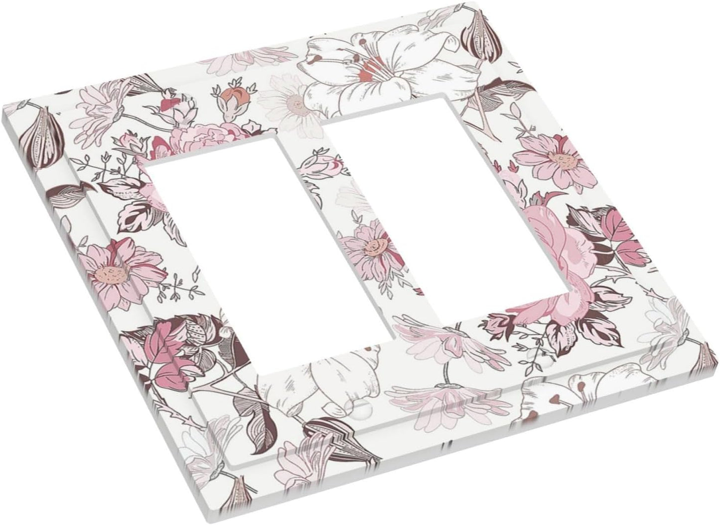 Decorative Outlet Covers Modern Watercolor Flower Pink White Wildflower 2 Gang Double GFCI Rocker Electrical Wall Panels Light Switch Cover Plate for Bedroom Home Decor