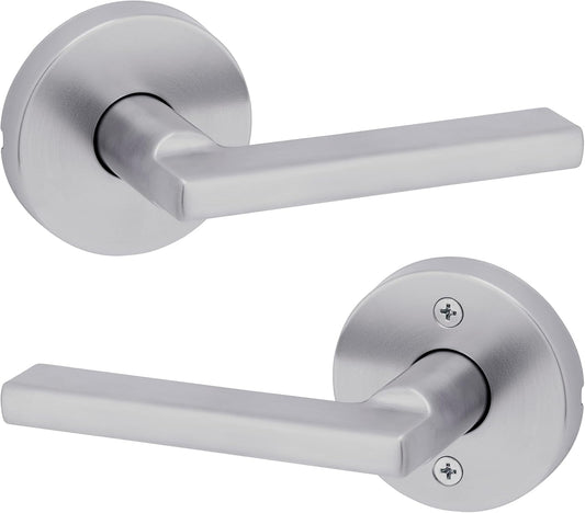 Kwikset Halifax Interior Passage Door Knob, Round Handle for Closet and Hallway Doors, Non-Locking Doorknob in Satin Chrome, with Microban Protection
