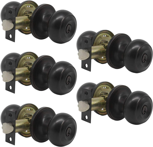 Gobrico Flat Ball Round Keyed-Alike Entry Knob for Exterior Door Oil Rubbed Bronze Finished Same Key Pack of 5