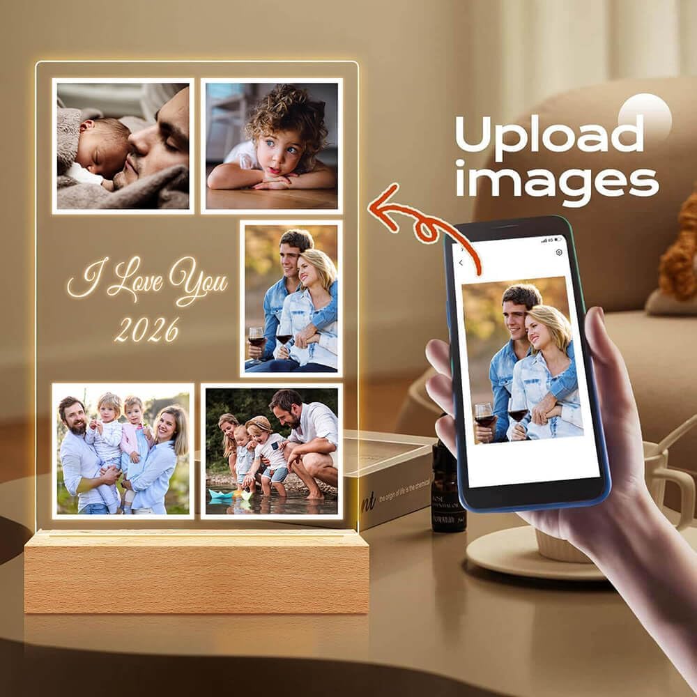 Custom Picture Frames with Photo, Personalized Photo Frame with Night Light, Customized Picture Frame, Personalized Valentines Day Gifts for Women, Men, Mom, Dad, Baby, Kid, Family