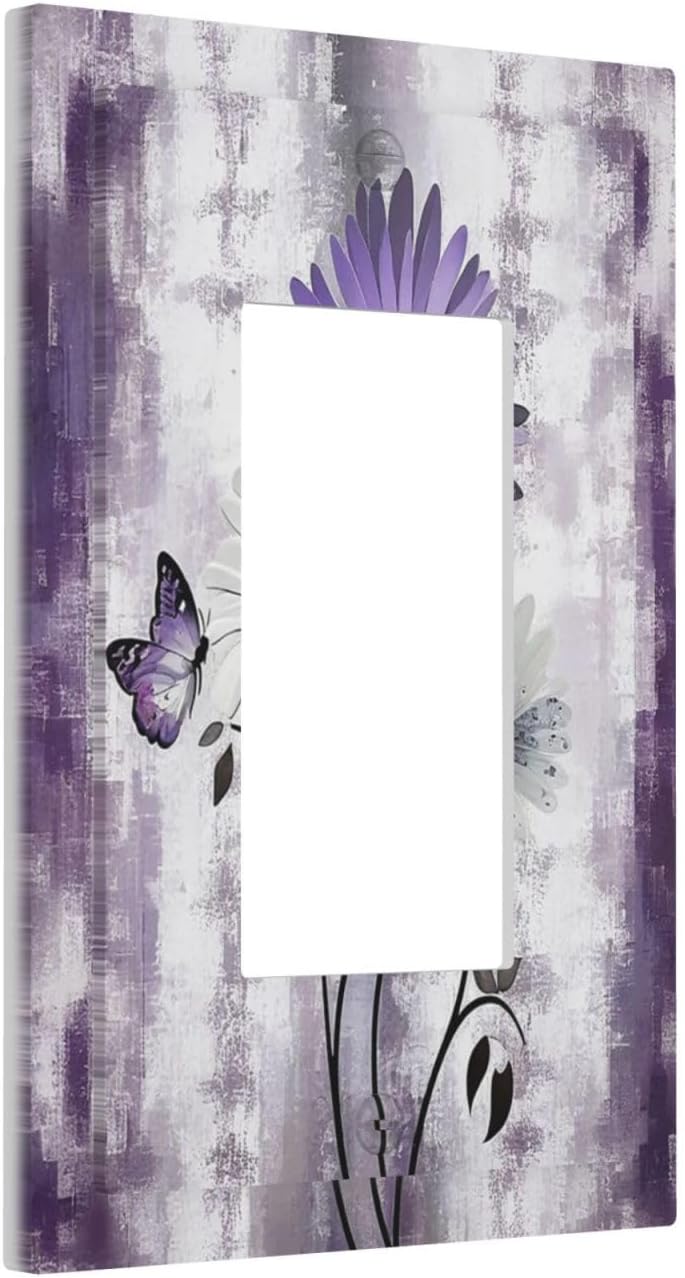 Outlet Covers Purple Daisy White Floral Butterfly Flowers 1 Gang Wall Plates Single Rocker Light Switch Covers Decorative Switch Plates Electrical GFCI Panel Covers for Home Office Decor 5 X 3 IN