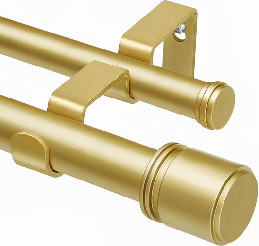 Double Curtain Rod 72 to 144 Inch, HOTOZON 1 Inch Heavy Duty Double Curtain Rods for Windows 60 to 140 Inches(5-11.6 ft), Telescoping Drapery Rod with Simple End Finials, Gold