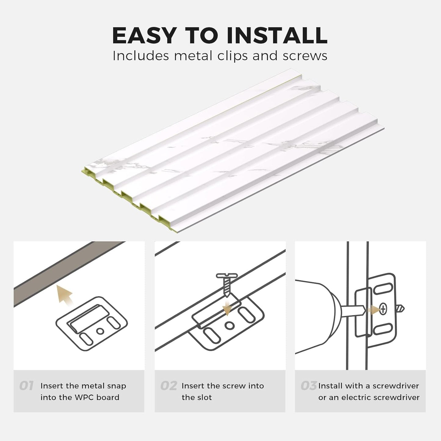 OUZUGIE WPC Acoustic Slat Wall Paneling, 8-Pack 96 x 6 Inches 3D Wall Panels for Interior Wall Decor,Living Room,TV Background,Study Room,Office Spaces,Bedroom,Low Grille (White)