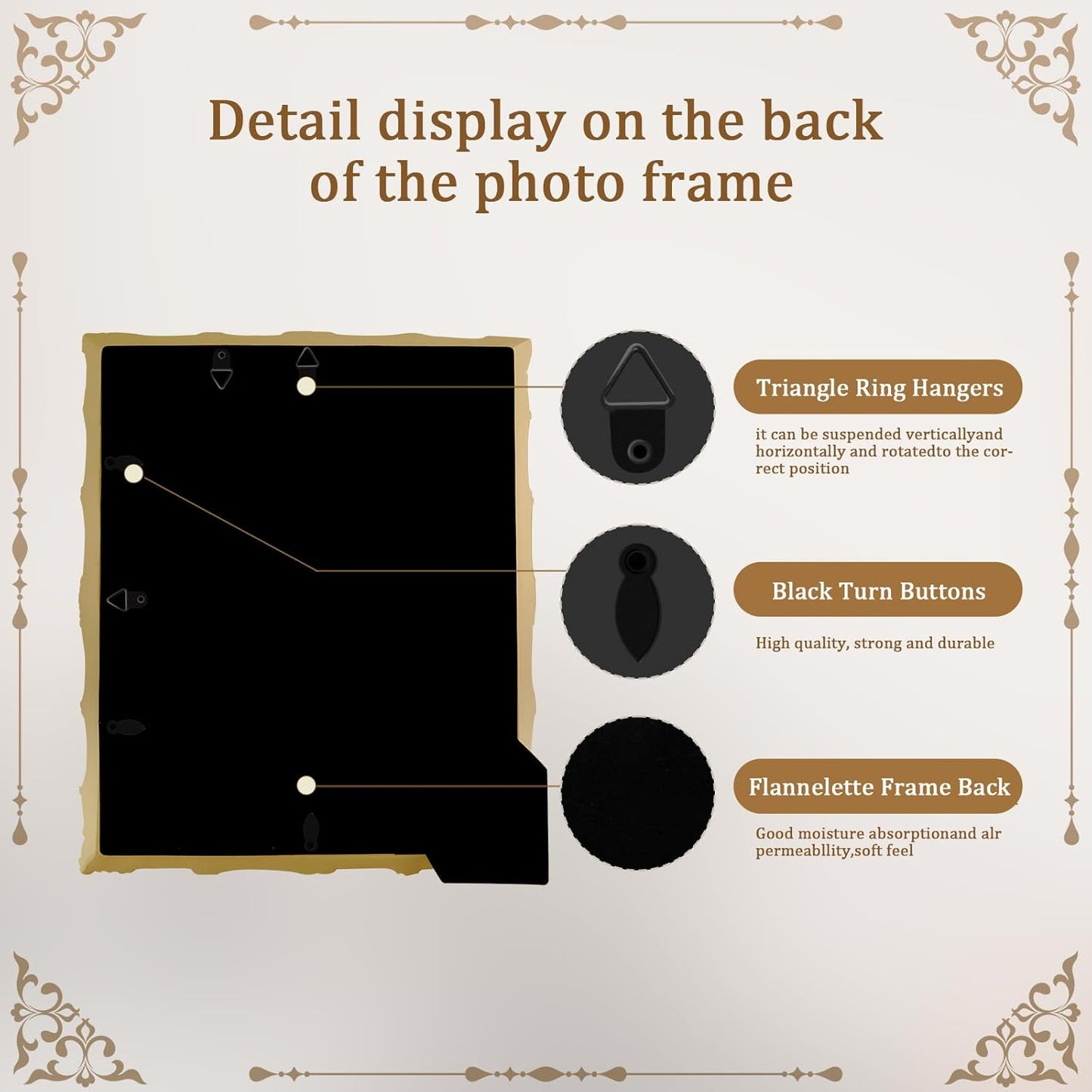 8x10 Picture Frames with Embossed Vines Design and Glass Front Hand-Crafted Resin Photo Frame with Easel & Hook for Tabletop & Wall Hanging Ornate Baroque Vintage Home Room Decor (Bronze)