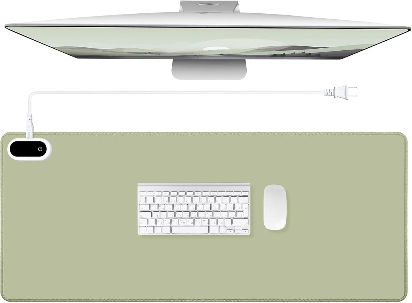 Konohan Heated Large Desk Mat PU Leather Warm Mouse Pad with 5 Heating Level & 4 Hour Auto Shut-Off Heating Keyboard Pad Warmer Gaming Mice Mat Only Supports 110v(Gray-Green Color,35.4"x 14.2")