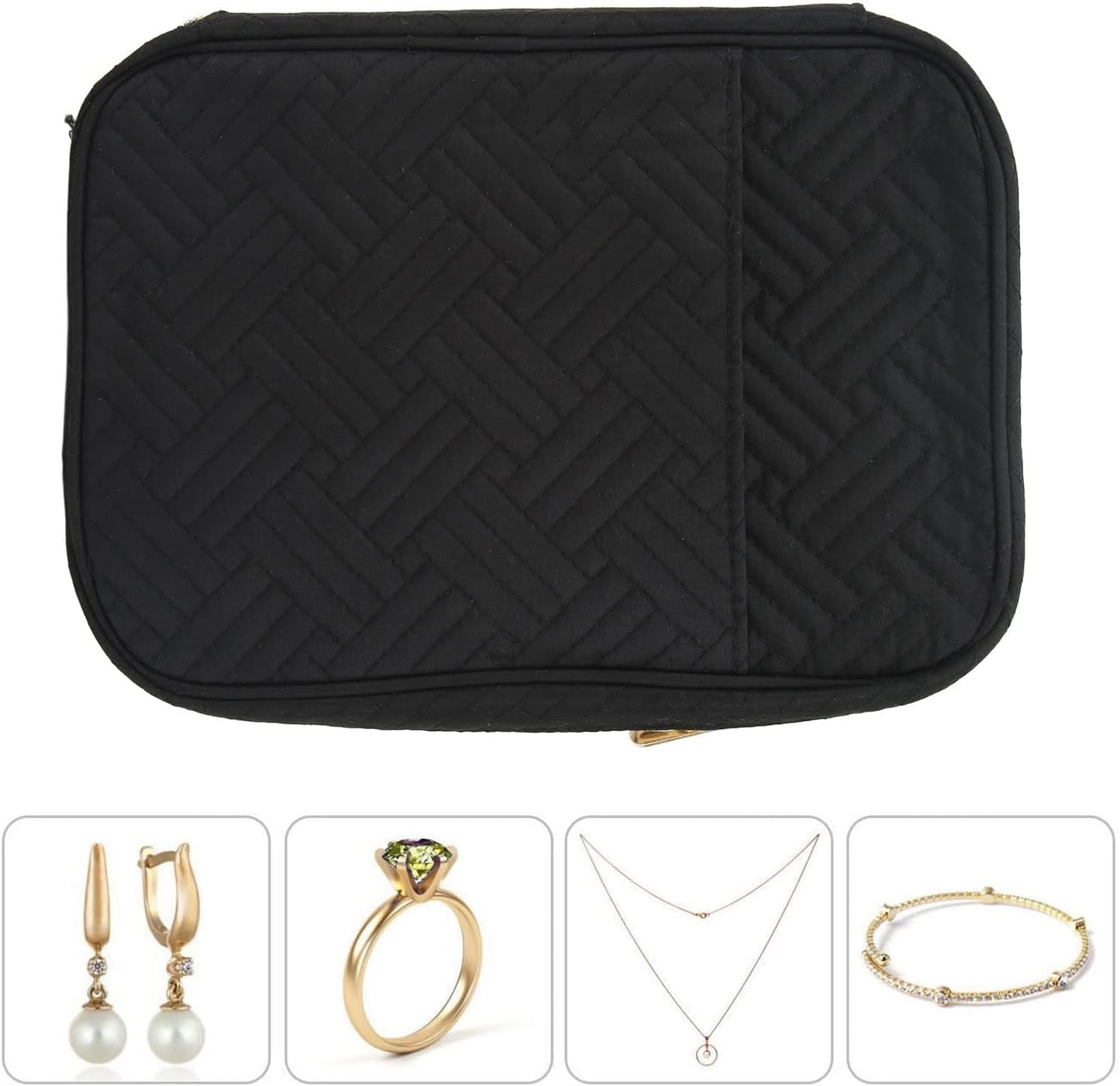 JTLB Portable Jewelry Organizer Travel Case with Clear Bags for Earrings, Necklaces - Compact Storage Roll in Black