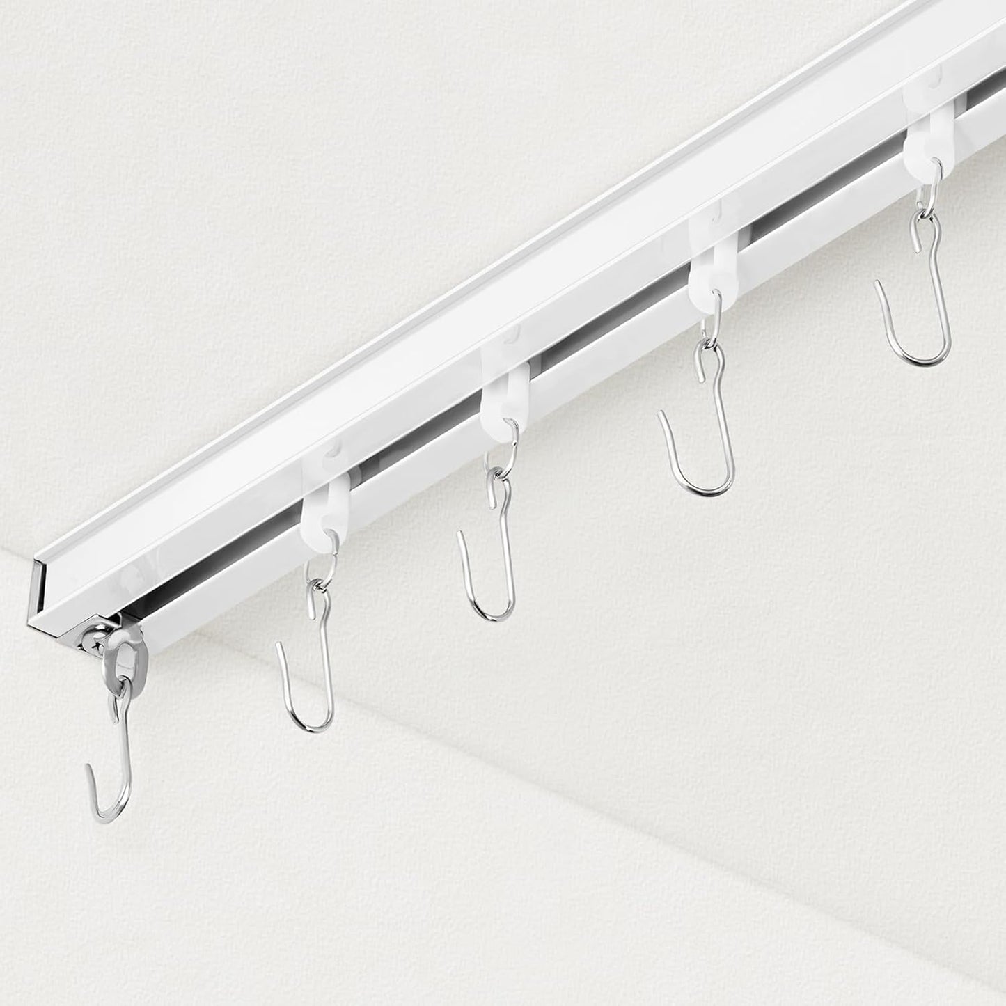 Curtain Track, Ceiling Curtain Track for Room Divider, Ceiling Mount Rail Set with Roller Hooks, White, 18ft - 24ft