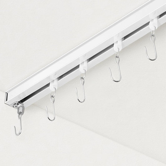 Curtain Track, Ceiling Curtain Track for Room Divider, Ceiling Mount Rail Set with Roller Hooks, White, 12ft - 18ft