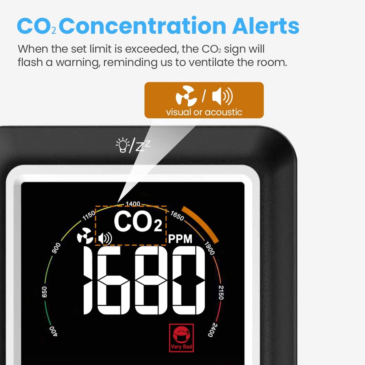 Newentor CO2 Detector with Indoor Temperature Humidity, CO2 Monitor with Clock Alarm, Carbon Dioxide Detector for Home, Portable Air Quality Monitor CO2 Meter Sensor for Tent Garden Plant, Black