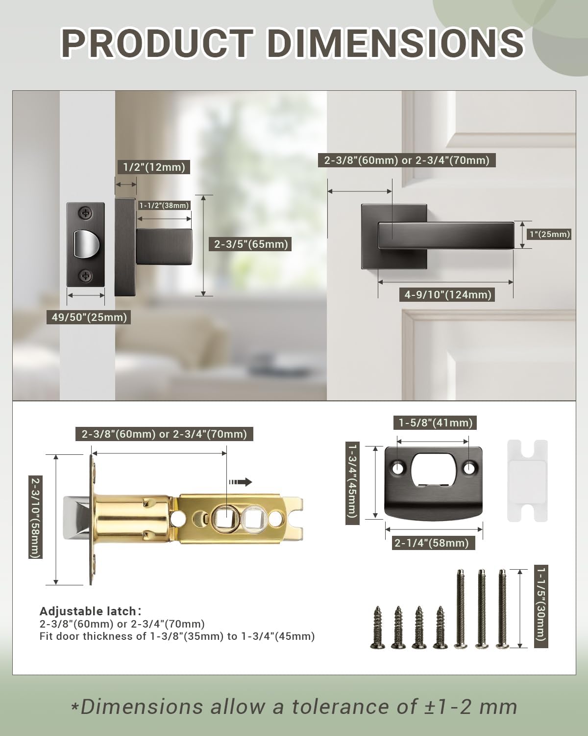 KNOBWELL 2 Pack Door Handles Interior Passage Doorknob with Straight Lever Gunmetal Black Hallway Closet Door Handles