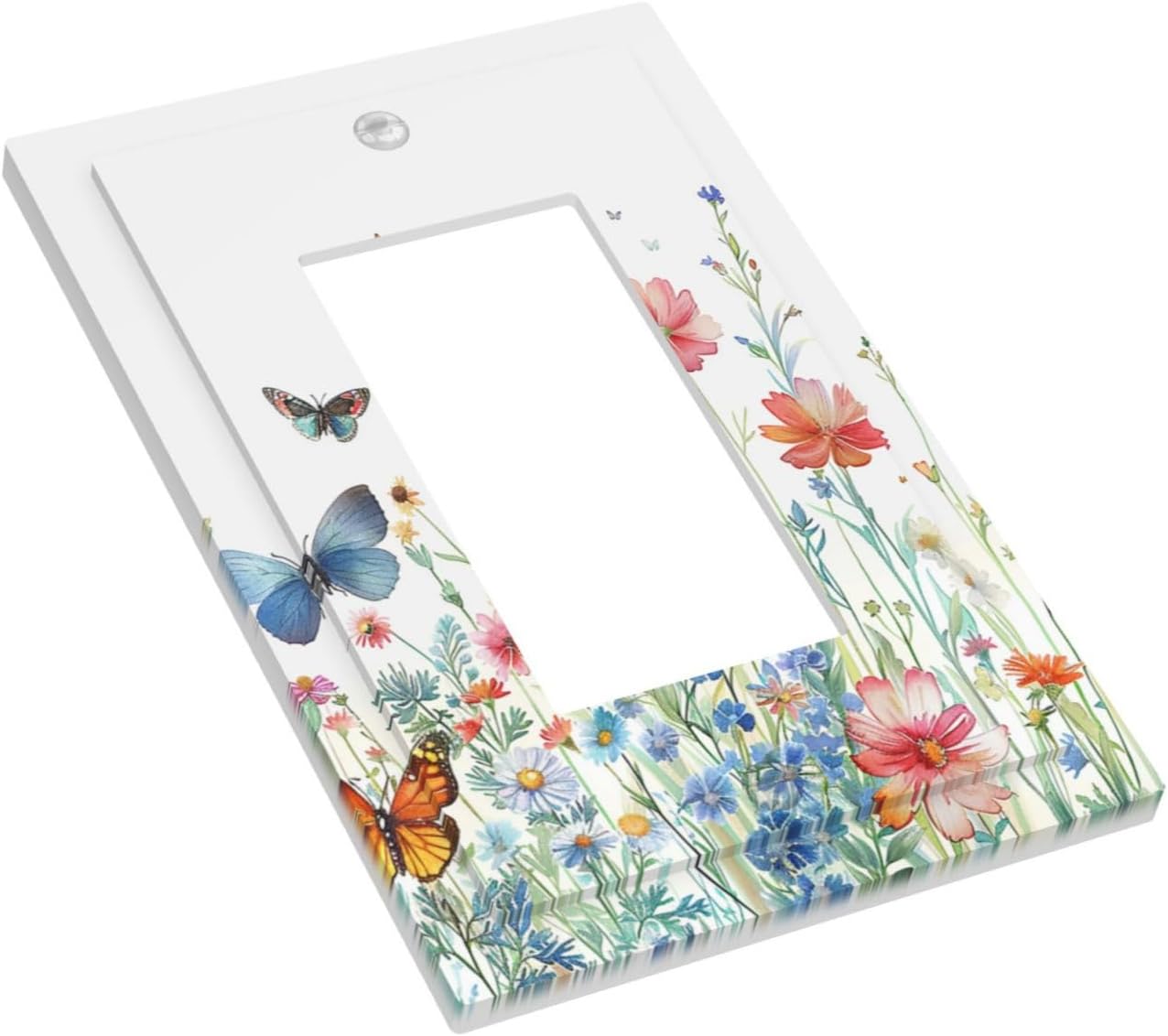 Decorative Outlet Covers Rustic Wildflower Blue Pink Floral Butterfly 1 Gang Rocker Light Switch Cover Plate Single Wall Plates for Electrical Outlets Switch Plate Covers for Home Decor