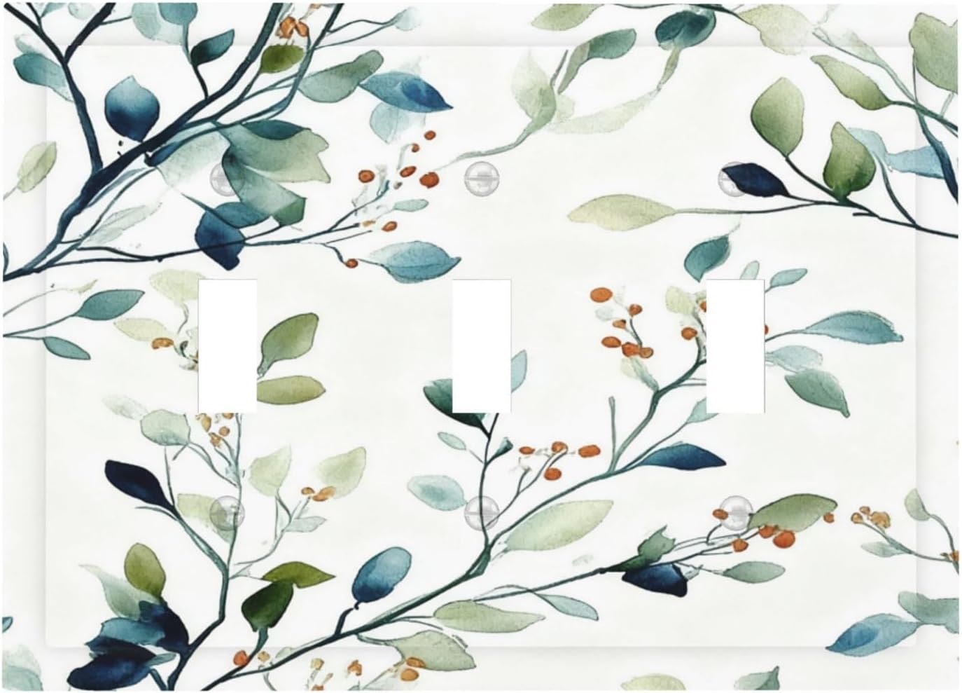 Decorative Light Switch Cover Plate Eucalyptus Leaf Geen Sage Leaves 3 Gang Wall Plates for Electrical Outlets Triple Toggle Switch Plate Covers Outlet Covers Faceplate for Bedroom Home Decor